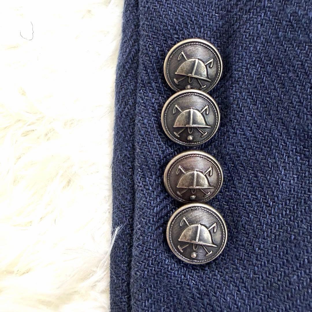 【美品】POLO RALPH LAUREN テーラード 麻 銀ボタン 紺色 XL