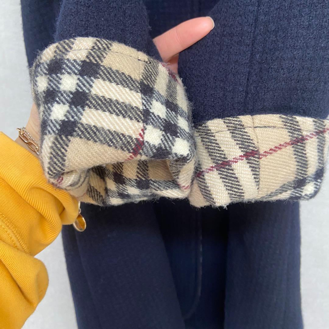 美品⭐️Burberry バーバリー　フード付き　コート　ノバチェック　ネイビー