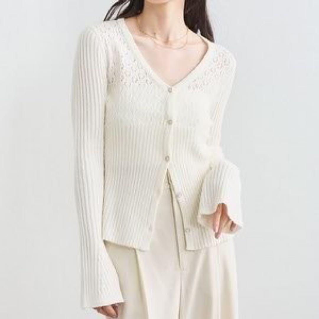 COCODEAL 柄あみニットカーディガン
