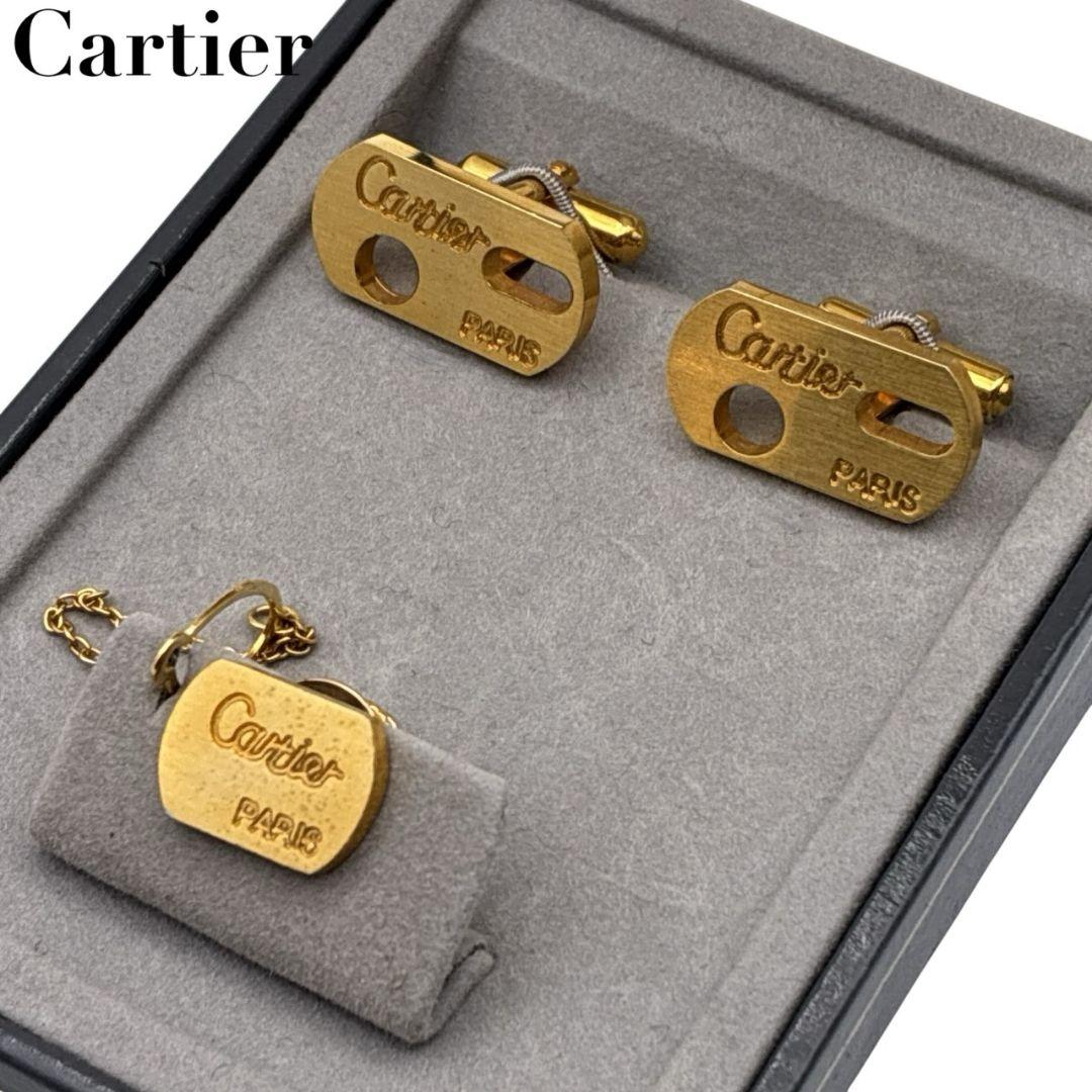 美品✨Cartier カルティエ カフス ネクタイピン セット ロゴ ゴールド