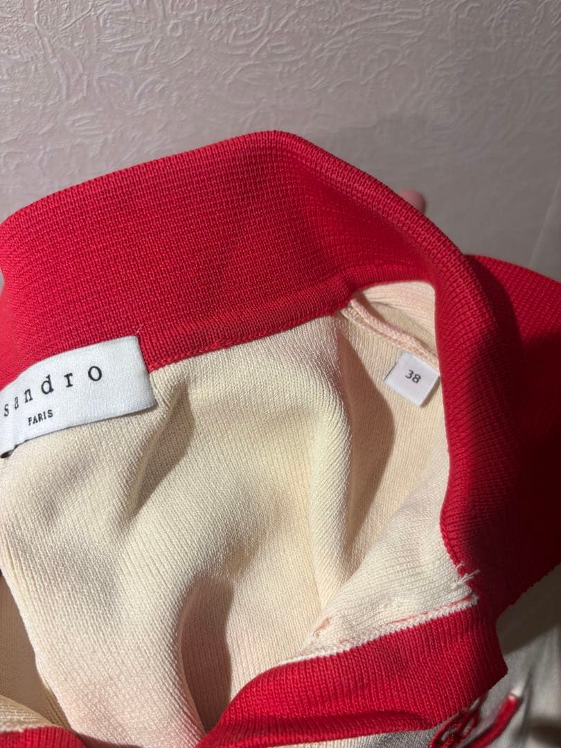 sandro 半袖ワンピース アイボリー/レッド