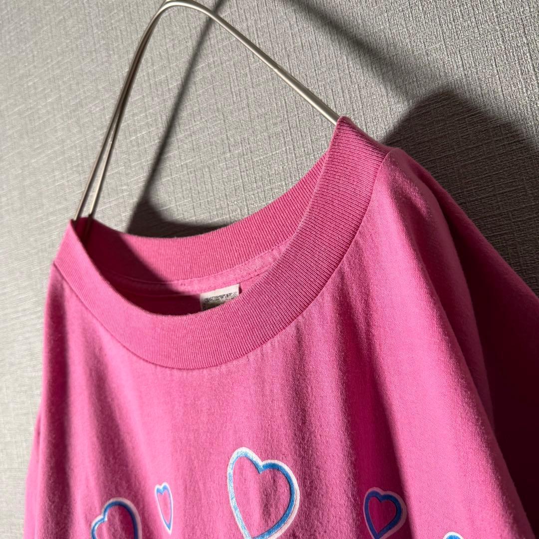 USA製★Disney Tシャツ ミッキー&ミニー デカロゴ ピンク XL以上