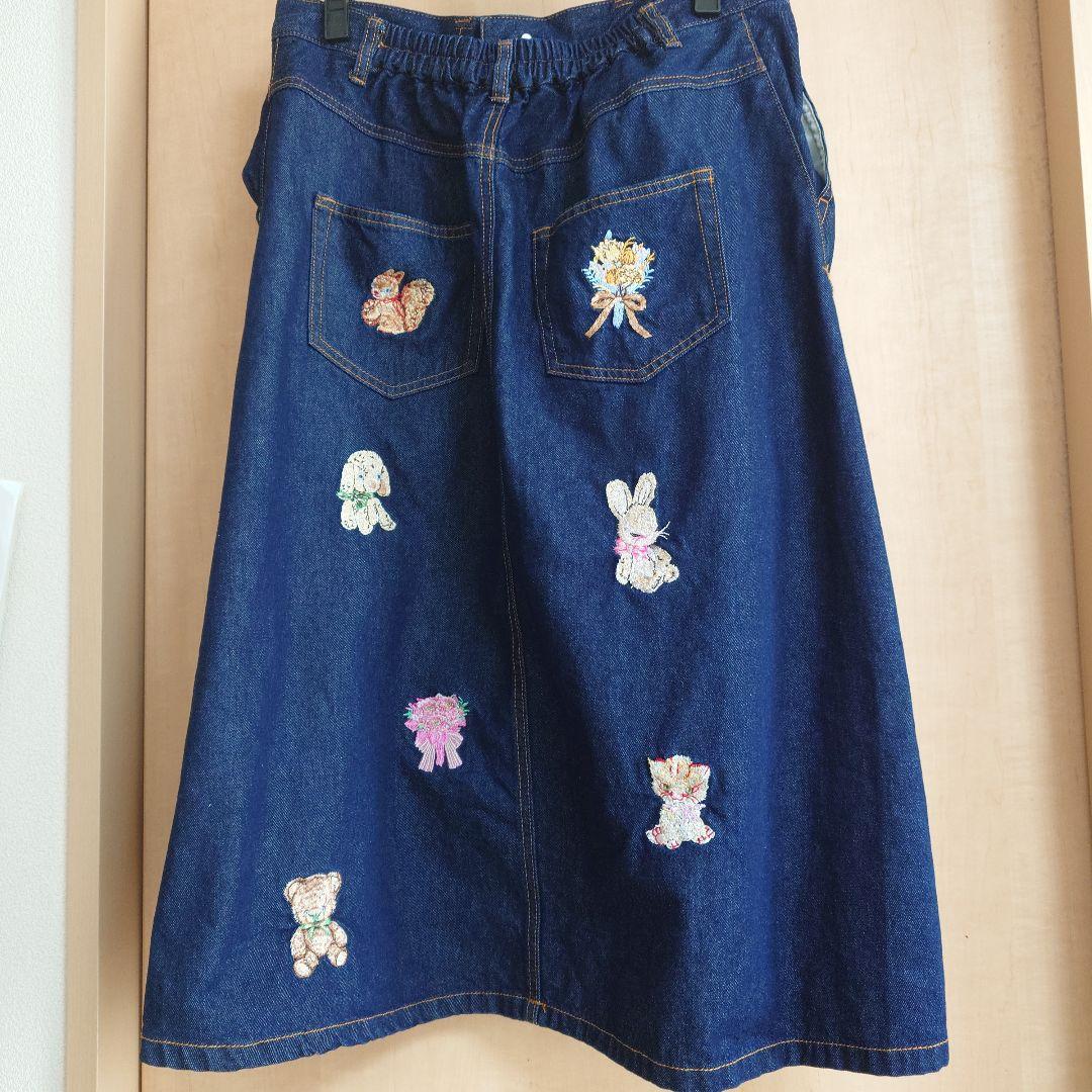 yukiemon＊3L＊デニム刺繍フレアスカート＊トランポリン