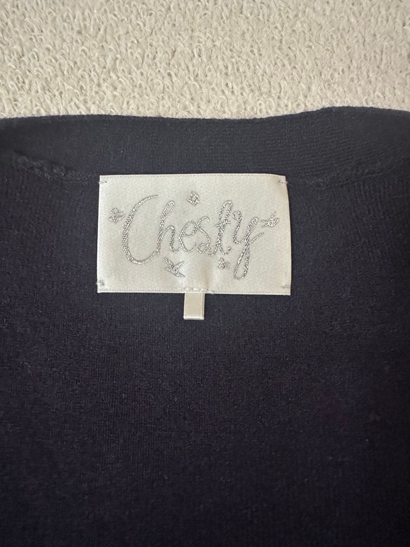 Chesty 花柄刺繍 カーディガン 長袖 ネイビー