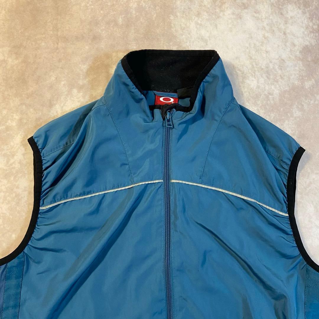 90s 00s Oakley 赤タグ ナイロンベスト ギザロゴ ジップアップ 青