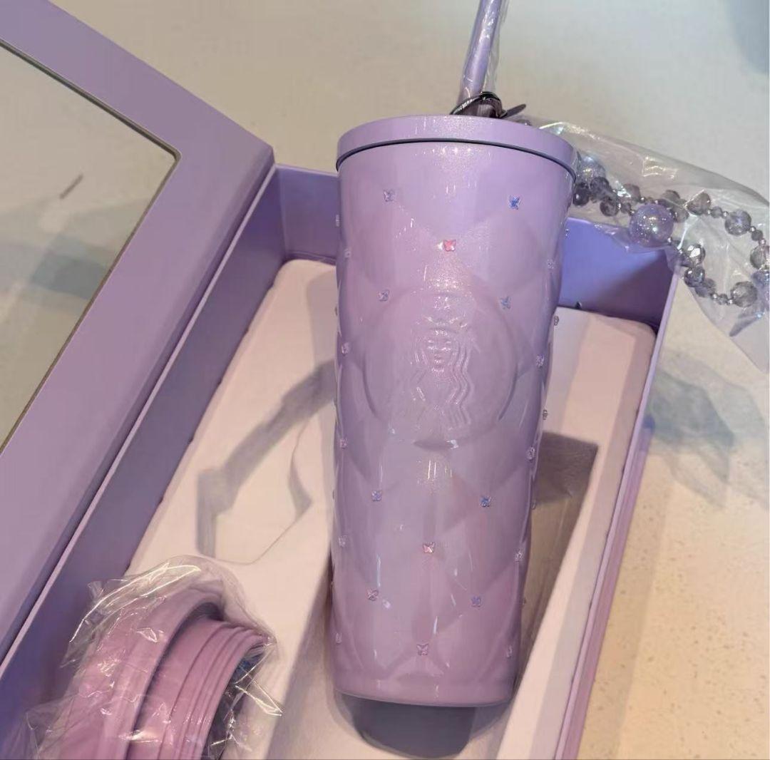 中国スターバックス　ステンレスタンブラー　ラインストーン　暮桜紫蝶　チャーム