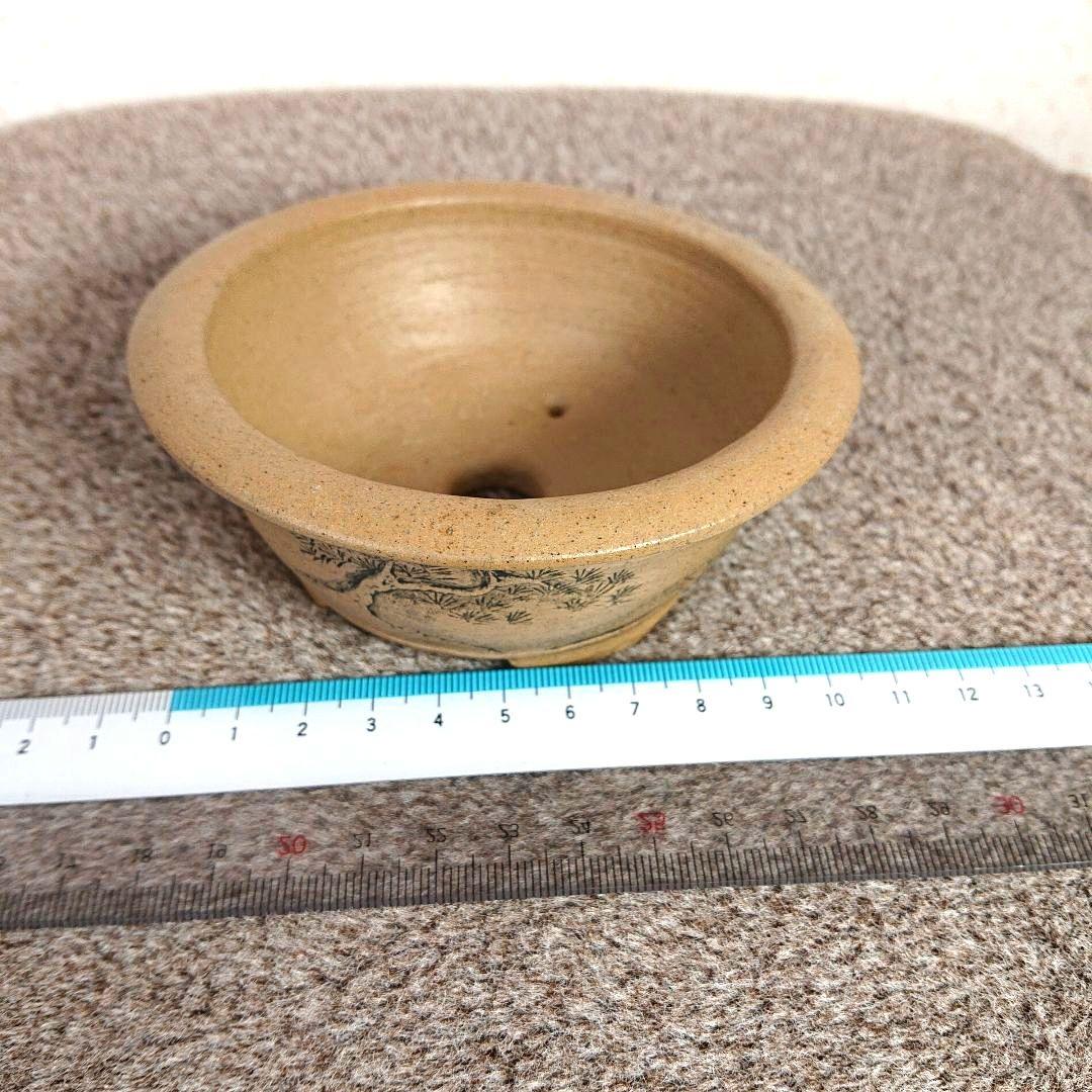 庄八作 / 白泥 小品盆栽鉢 山水賢人模様