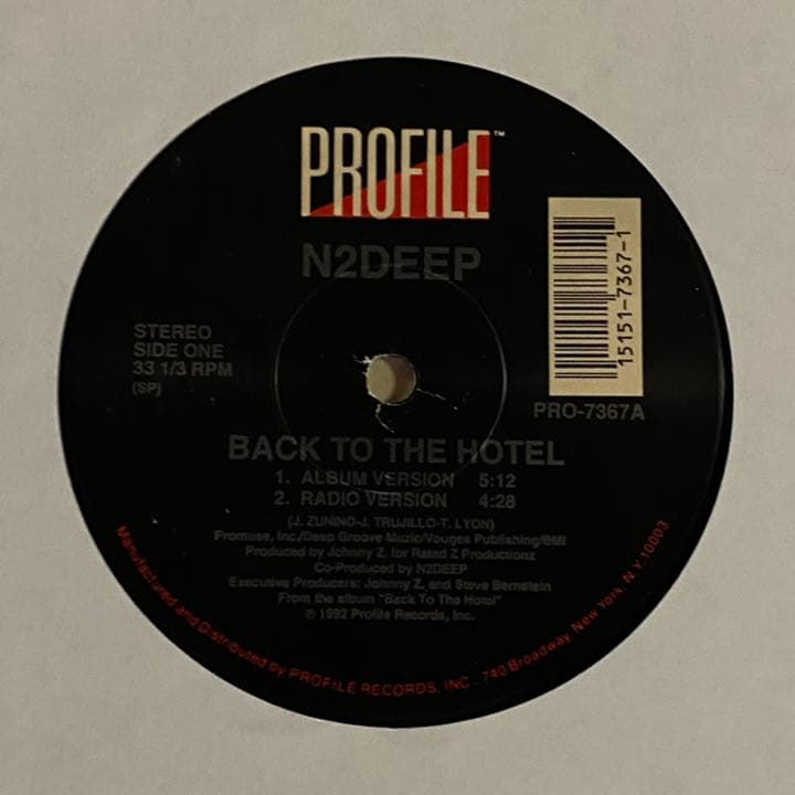 N2DEEP / BACK TO THE HOTEL 12インチ シングル