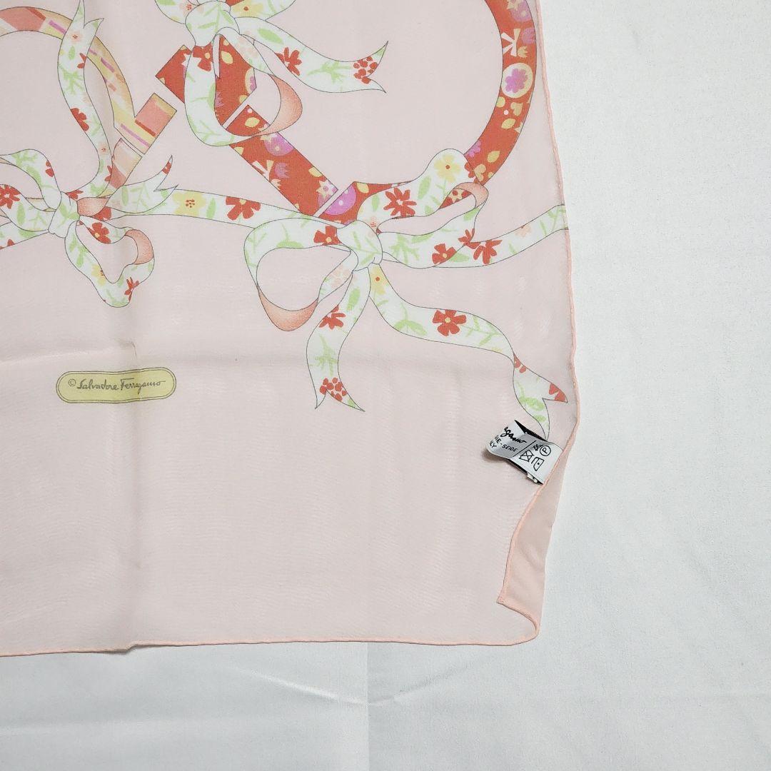 未使用品 ★Ferragamo★ ストール シフォン ガンチーニ リボン ピンク