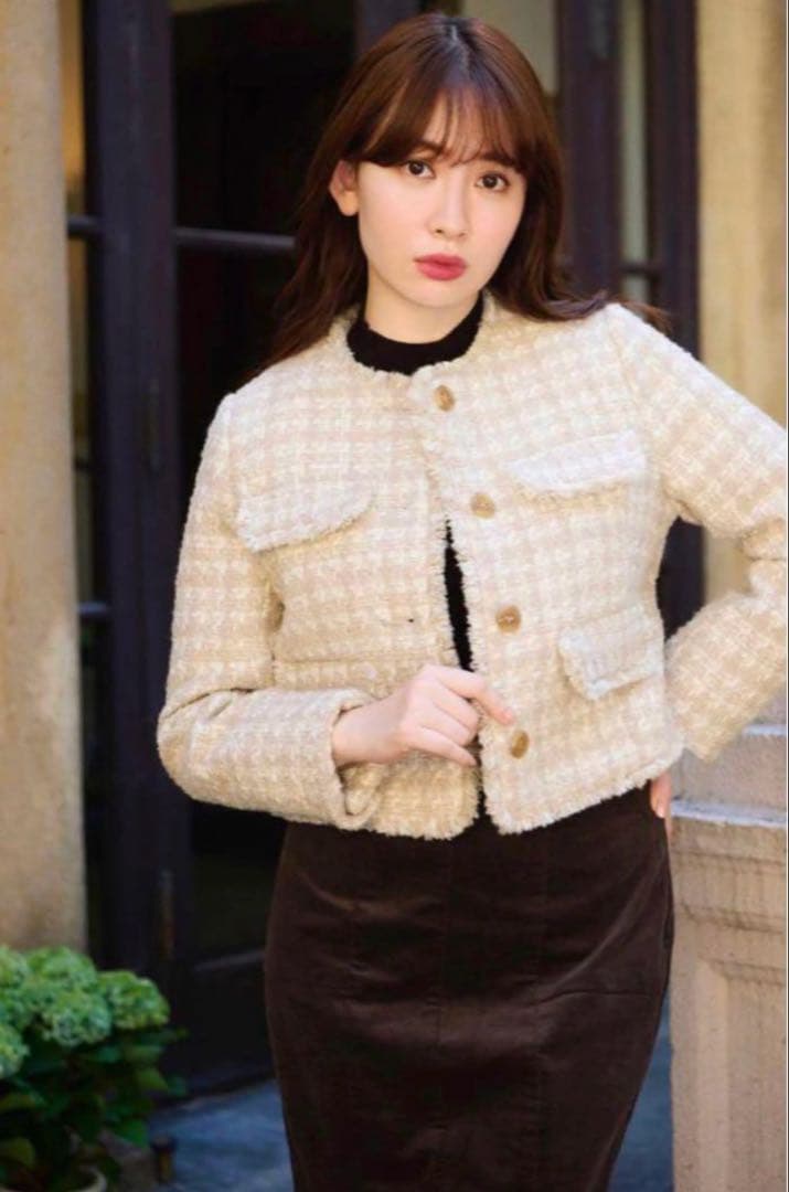 美品herlipto Wool-Blend Fancy Tweed Jacket