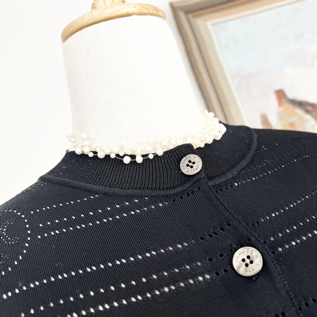 極美品　HERMESエルメス Hリフト パンチングロゴ カーディガン ブラック