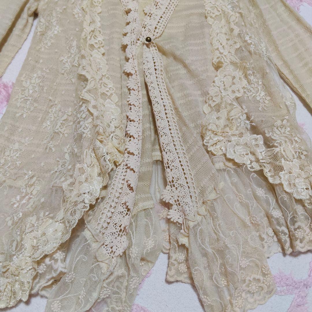 axes femme 森ガール ベージュ レース付き 長袖カーディガン 姫カジ