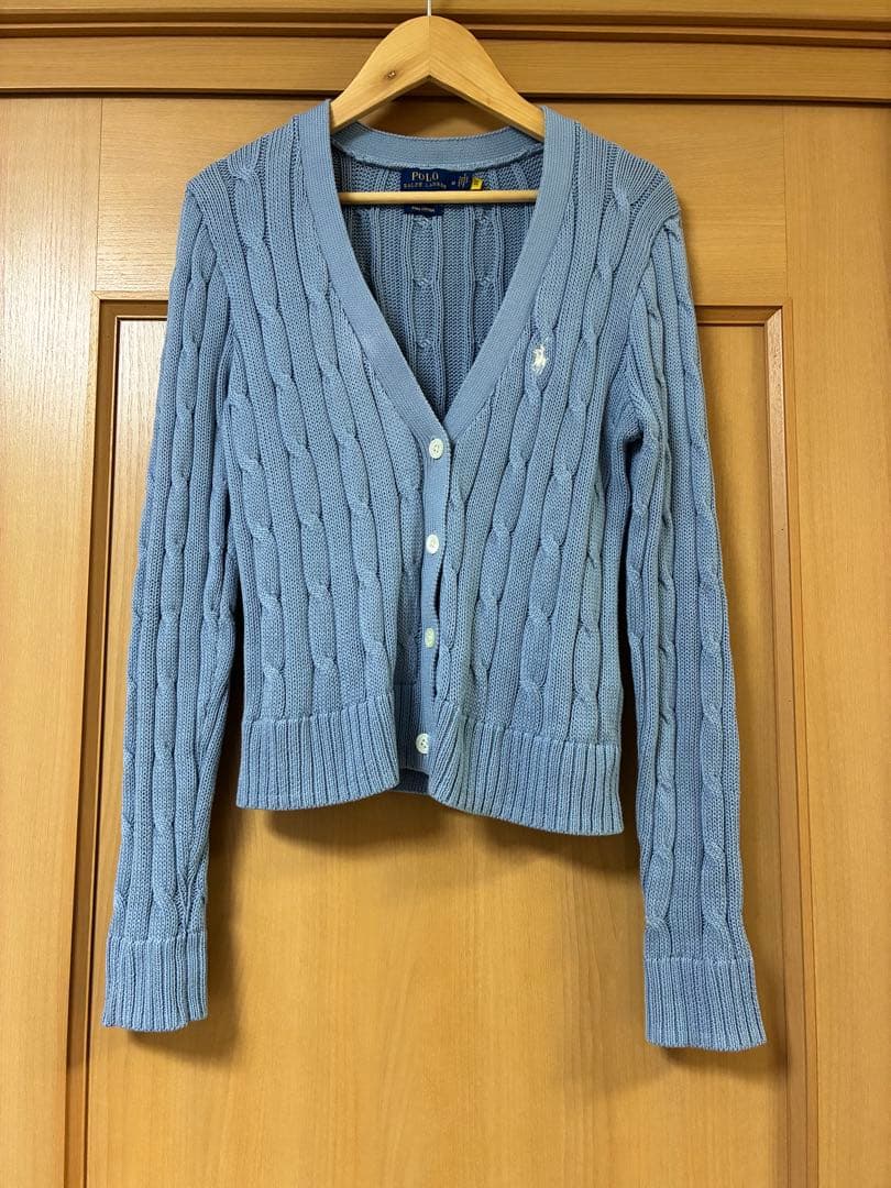 ポロラルフローレンケーブルニットカーディガン 現行　QRコード　ポニー刺繍　M
