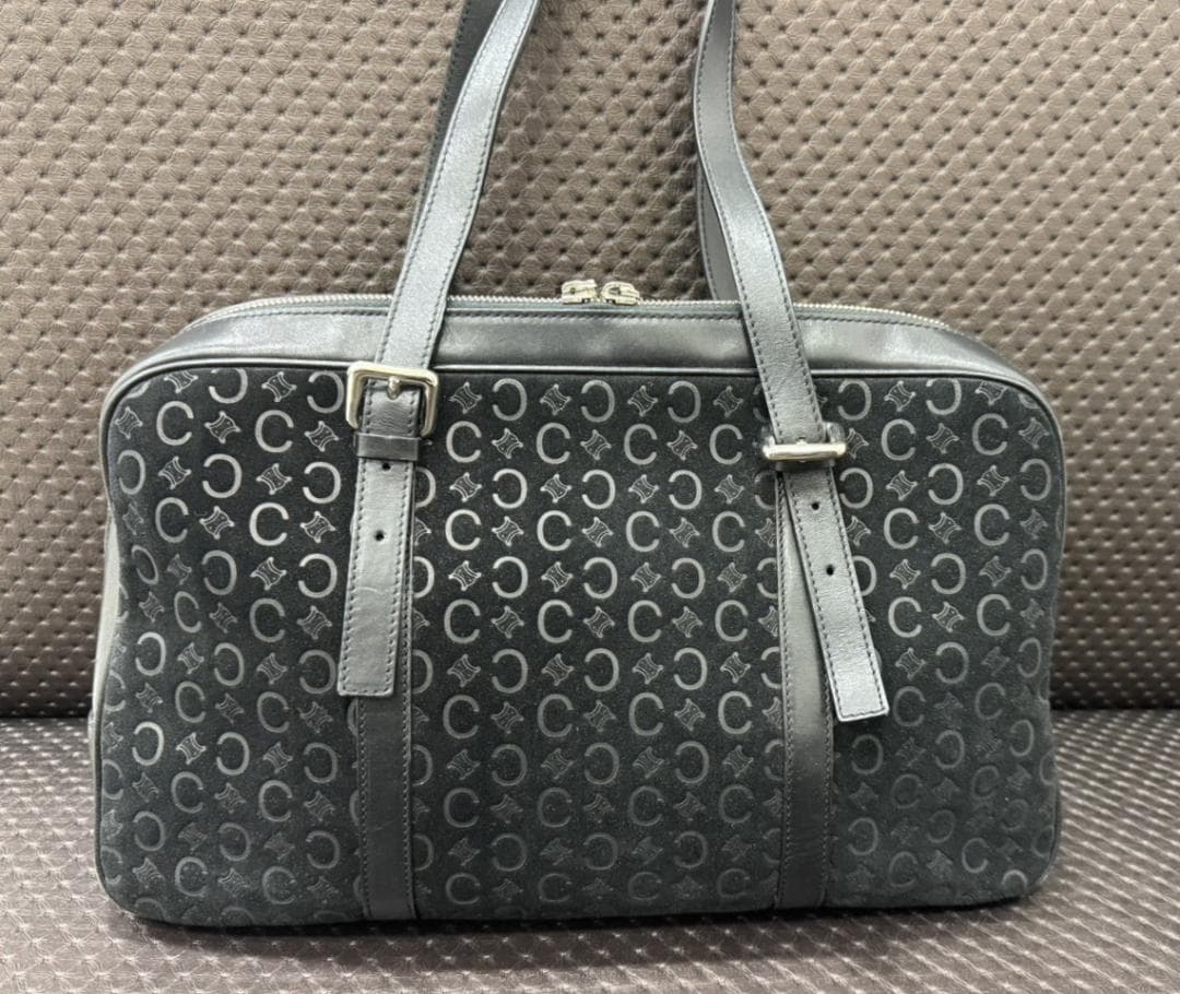 【希少】CELINE Cマカダム 総柄 ミニボストンバッグスエード×レザー 黒