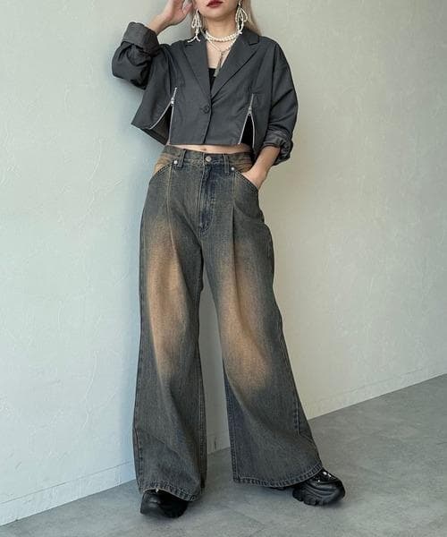 【美品】HARE　アソートカコウデニムパンツ　オレンジ　ワイド　ジーンズ