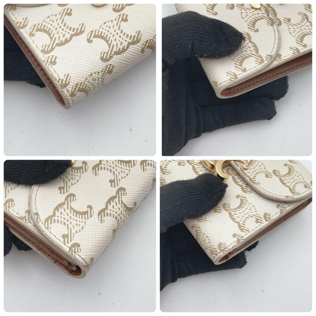 ☆美品☆セリーヌ 財布 トリオンフ スモールフラップウォレット 白 総柄