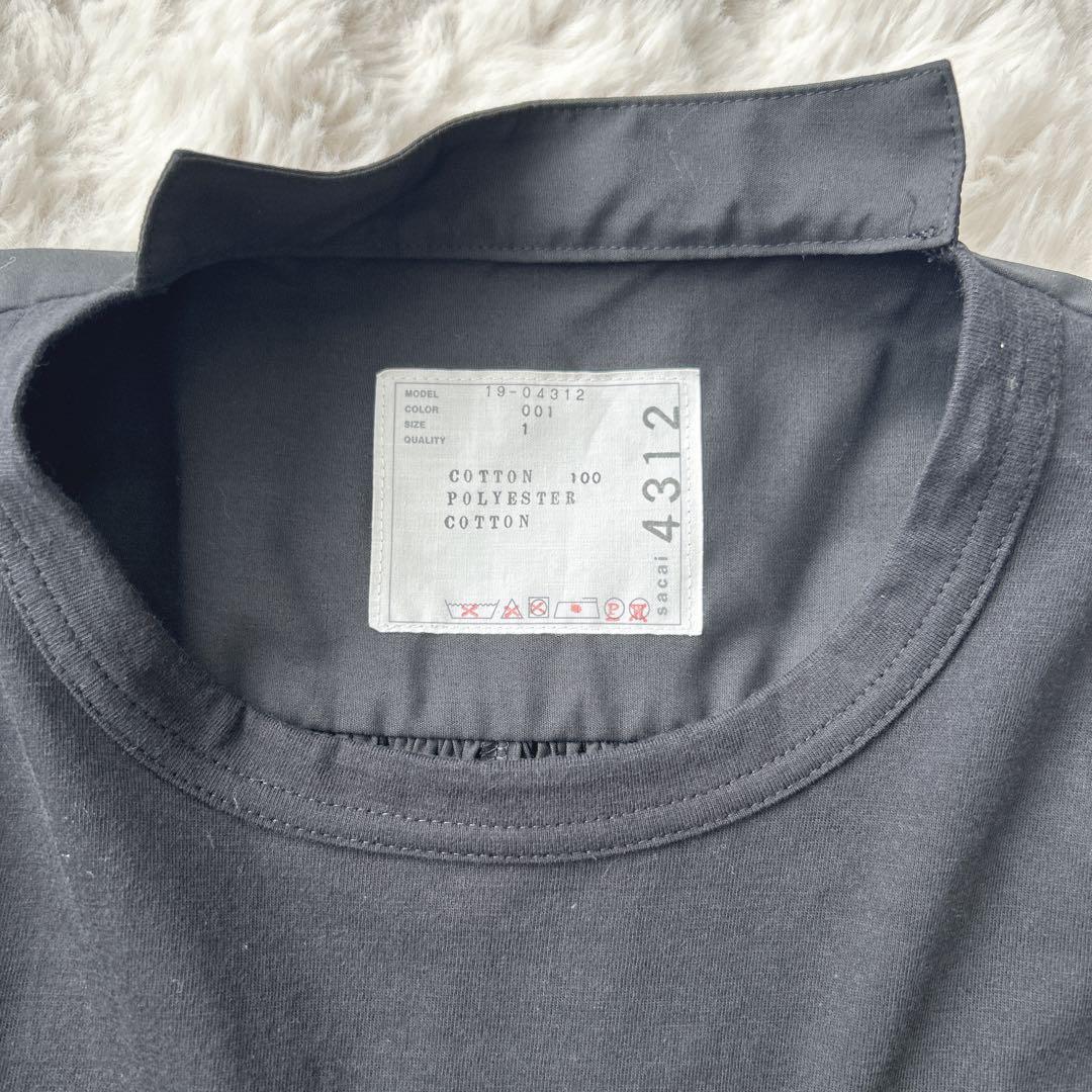 美品✨サカイ★バック　レース　プリーツ　Ｔシャツ　ブラック