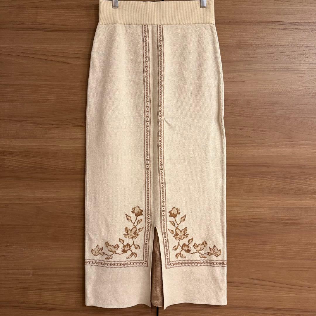 スカート Eaphi scarf motif knit skirt(ivory)
