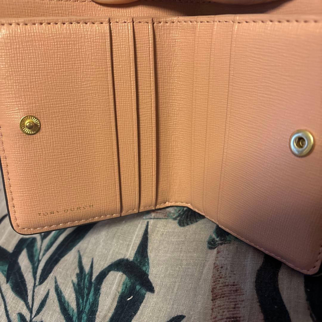 【美品】Tory Burch レザー二つ折り財布　ピンク&ベージュ