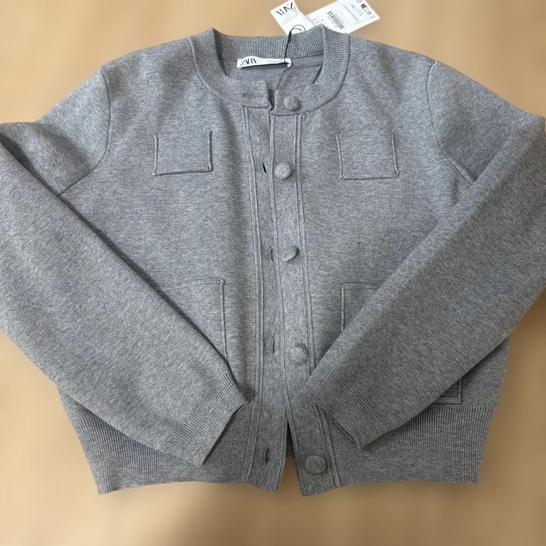 ZARA プレーンニットジャケット　パデットショルダー　Sサイズ