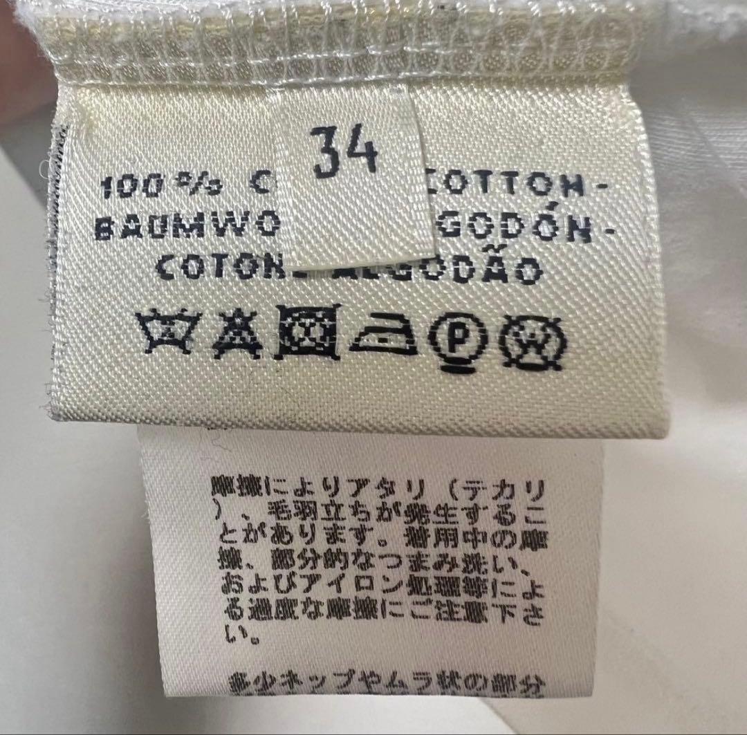 エルメス　半袖Tシャツ　Vネック　刺繍　白　Sサイズ　34 ポケット