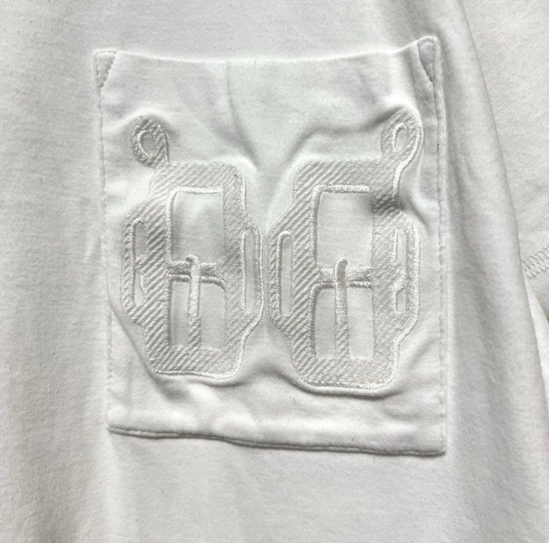 エルメス　半袖Tシャツ　Vネック　刺繍　白　Sサイズ　34 ポケット