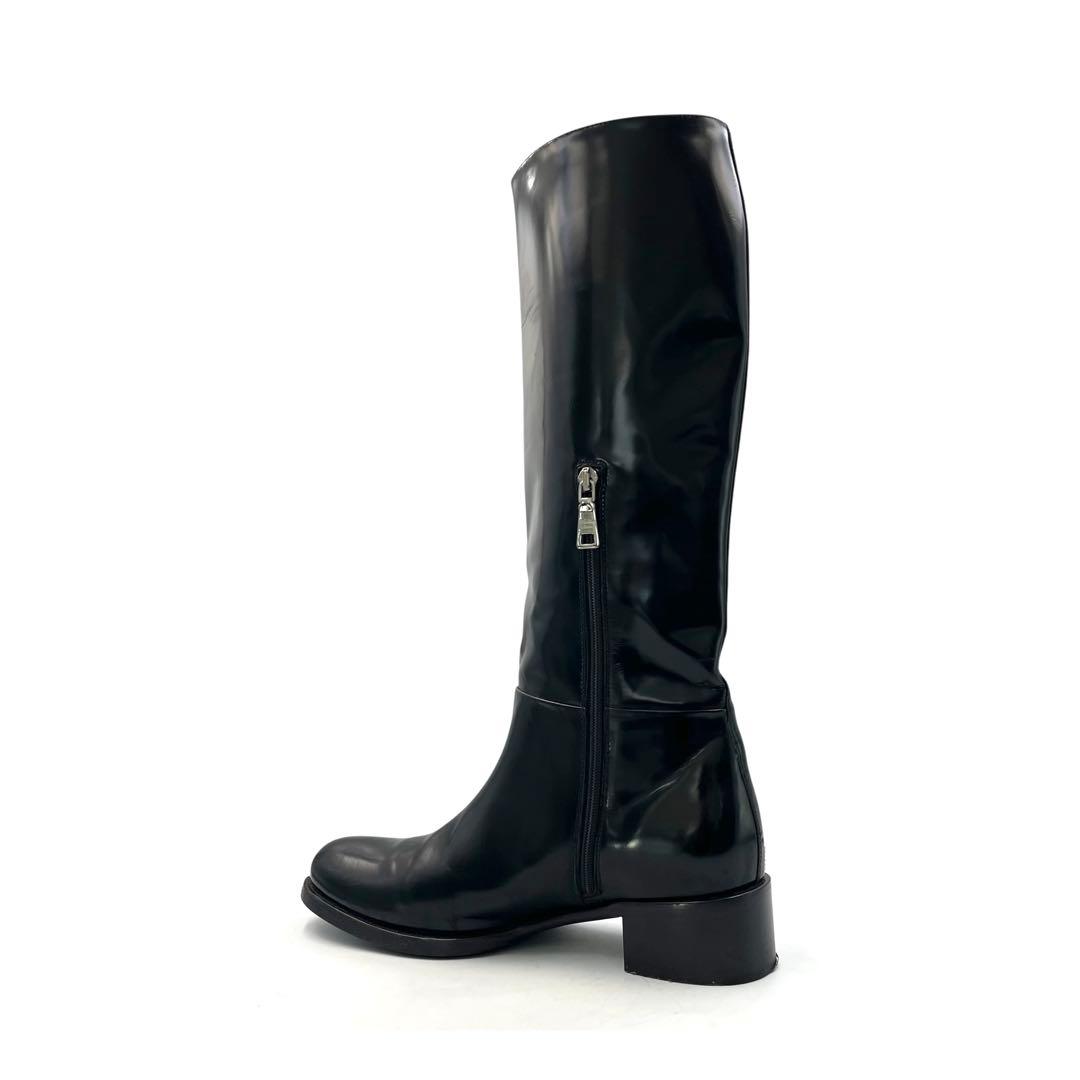 《超美品》PRADA プラダ ロング ブーツ サイドジップ レザー 黒系 38