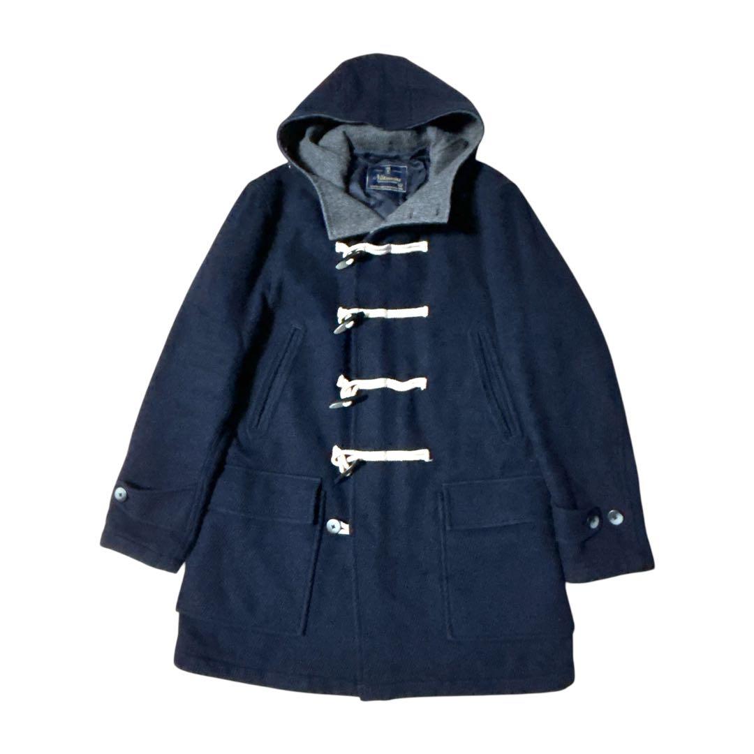 美品✨Mitsumine 着心地抜群 ワッフルツイードダッフルコート 紺色 L