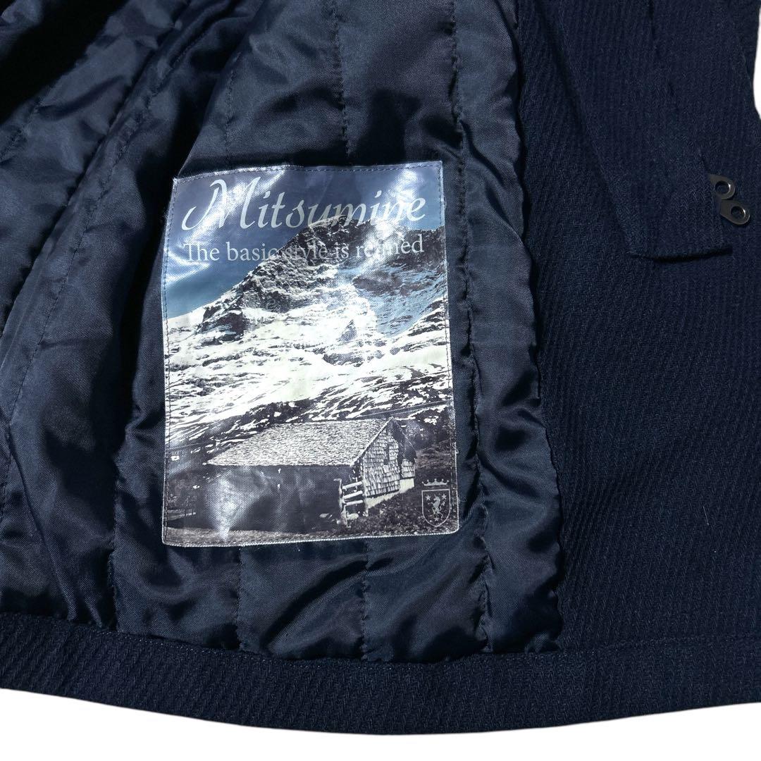 美品✨Mitsumine 着心地抜群 ワッフルツイードダッフルコート 紺色 L