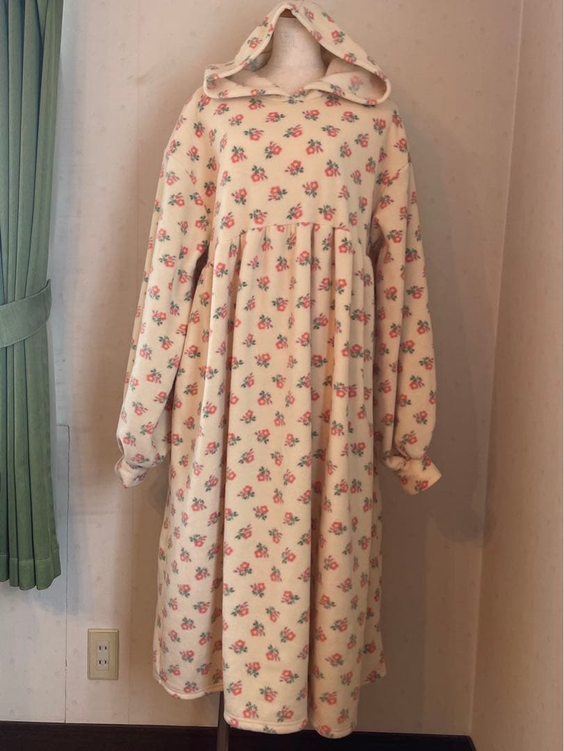 フラワープリント フード付きルームウェア