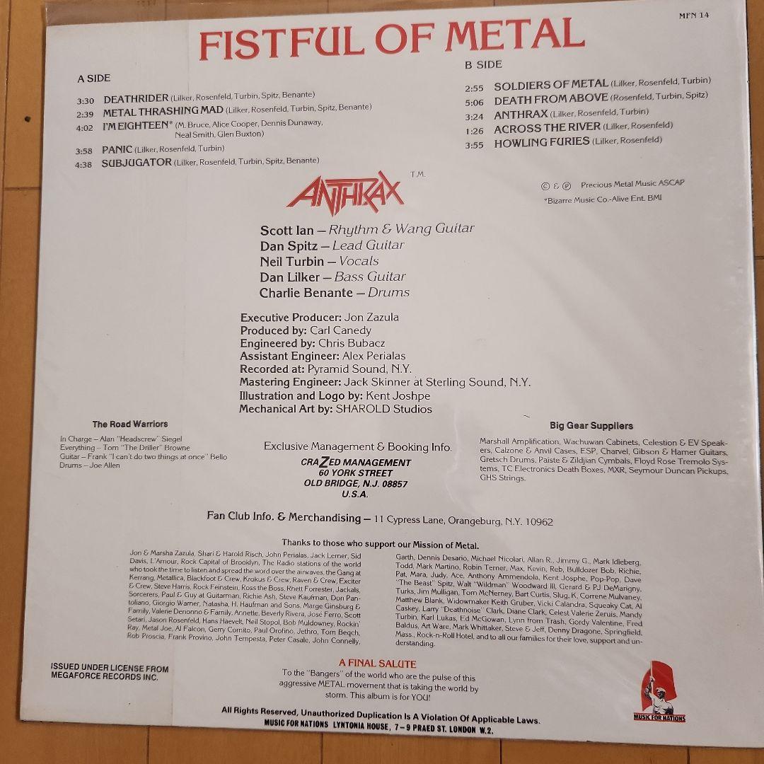 ANTHRAX/fistfur of l 輸入盤 レコード
