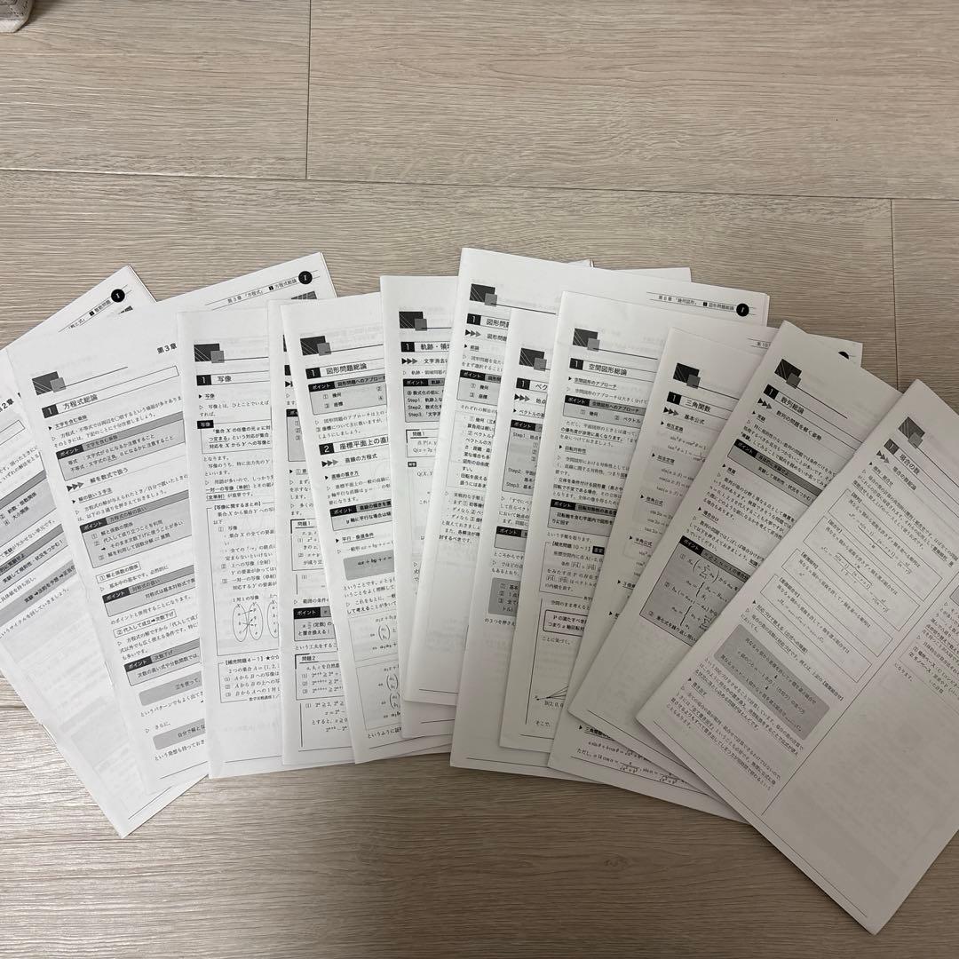 鉄緑会 高３数学 演習冊子、授業プリント、単元別要点プリント、計算ドリル 等