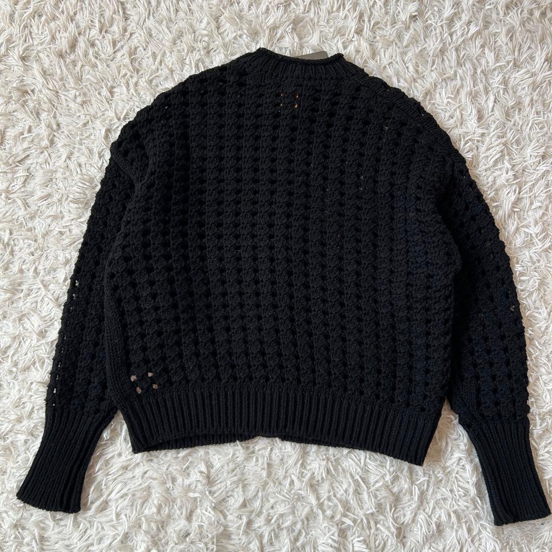 新品未使用 バトナー コットン 透かし編み カーディガン ニット 黒 日本製