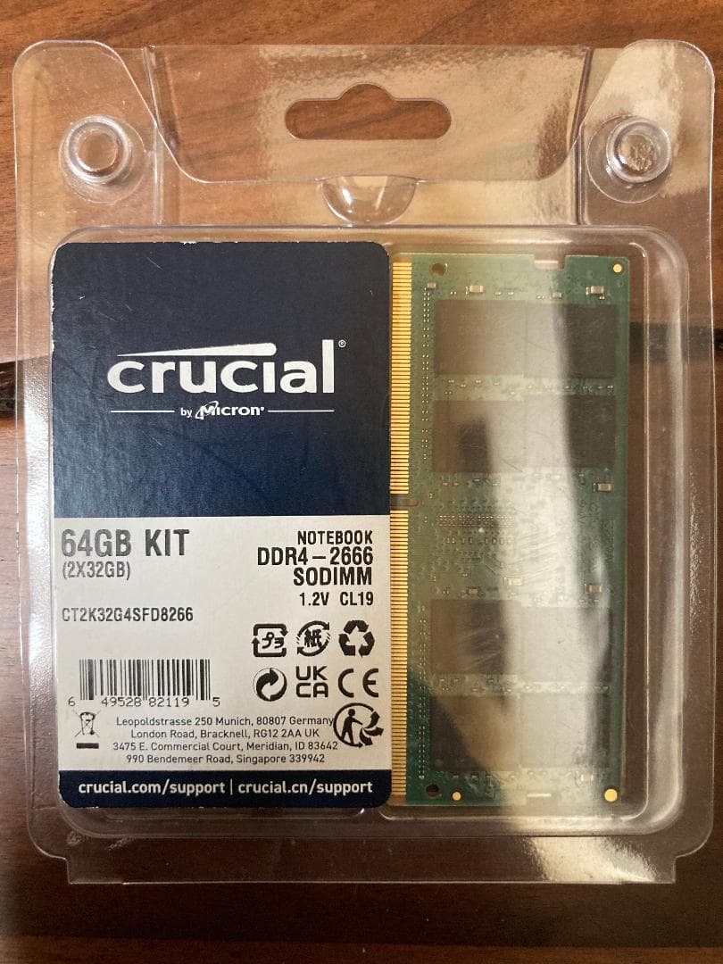 Crucial 32g×2 64GB DDR4 2666MHz SODIMM