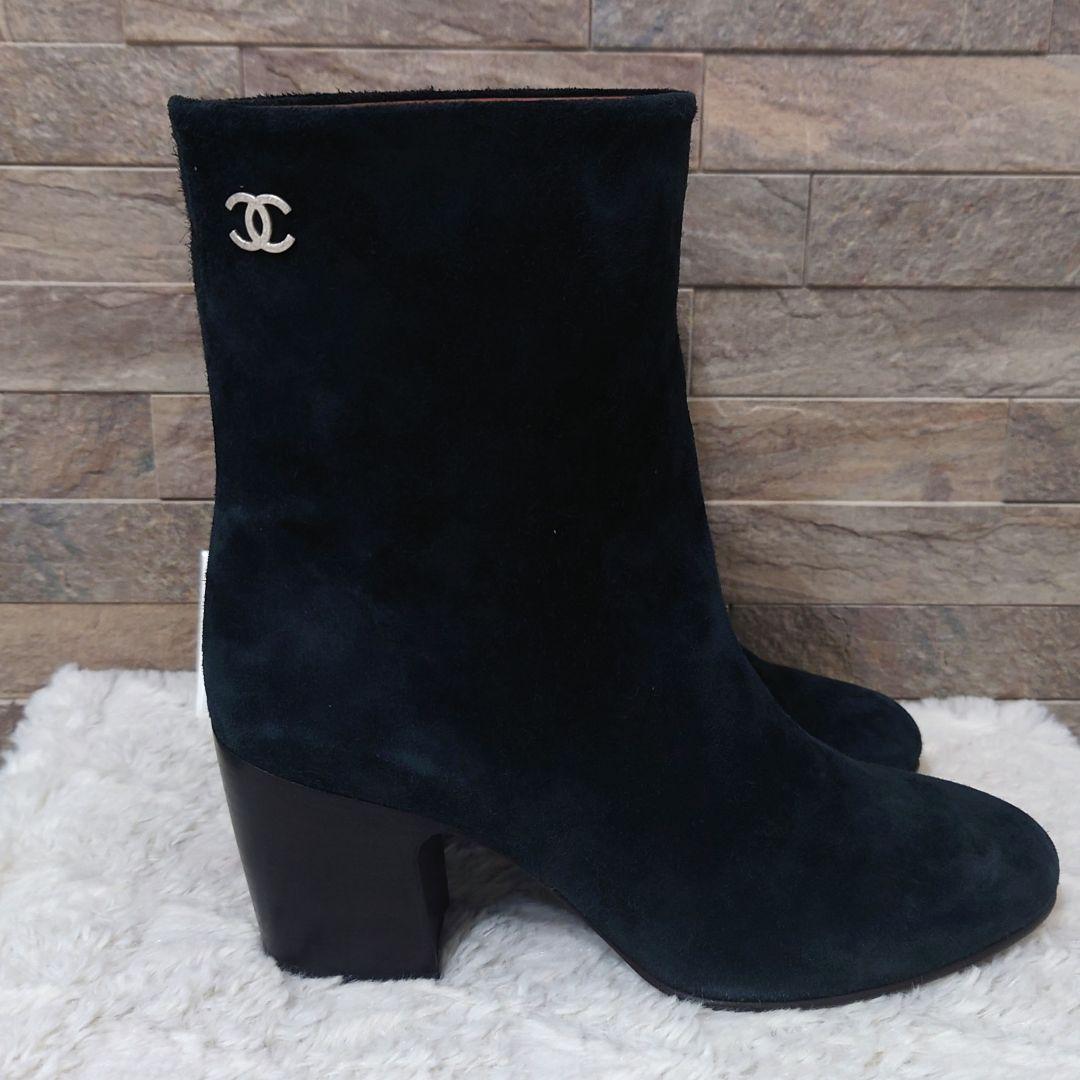 【美品】CHANEL　シャネル　ココマーク　スエード　ショートブーツ　ブラック