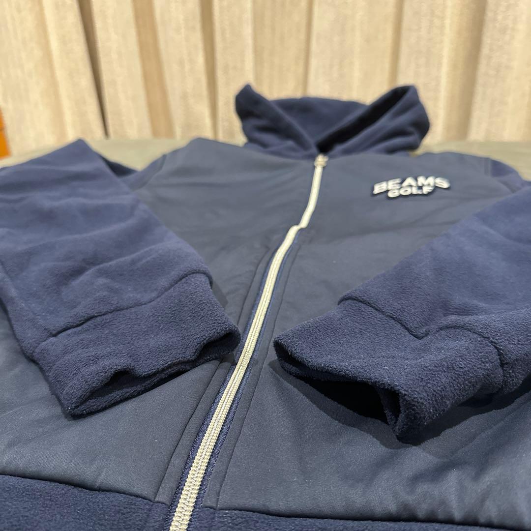【BEAMS GOLF】 フード付きジャケット パーカー　フリース　ネイビー　L