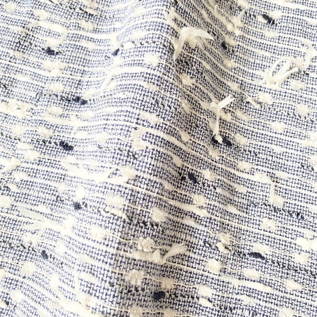 美品*Rene 高級TISSUE ツイードワンピース ひざ丈 フリンジ ブルー
