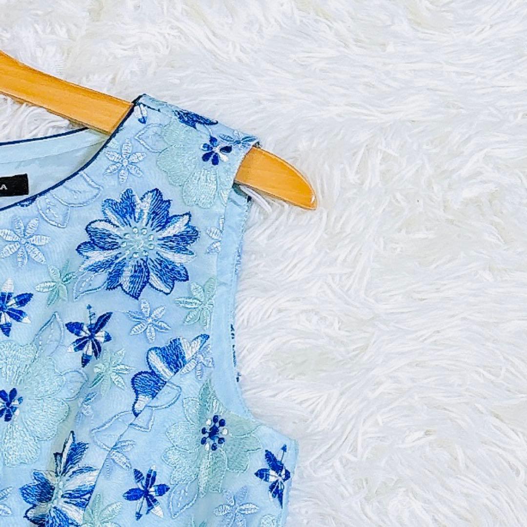 【美品✨】　TOCCA トッカ　刺繍ワンピース 花柄 ブルー 4 XL レース