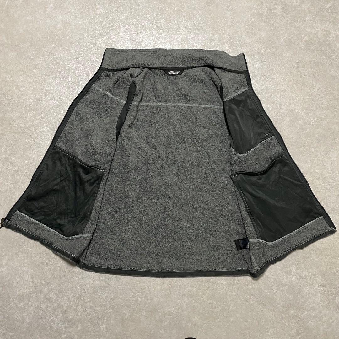 ノースフェイスニットフリースベスト 裏ボア刺繍ロゴ 杏グレーXL古着