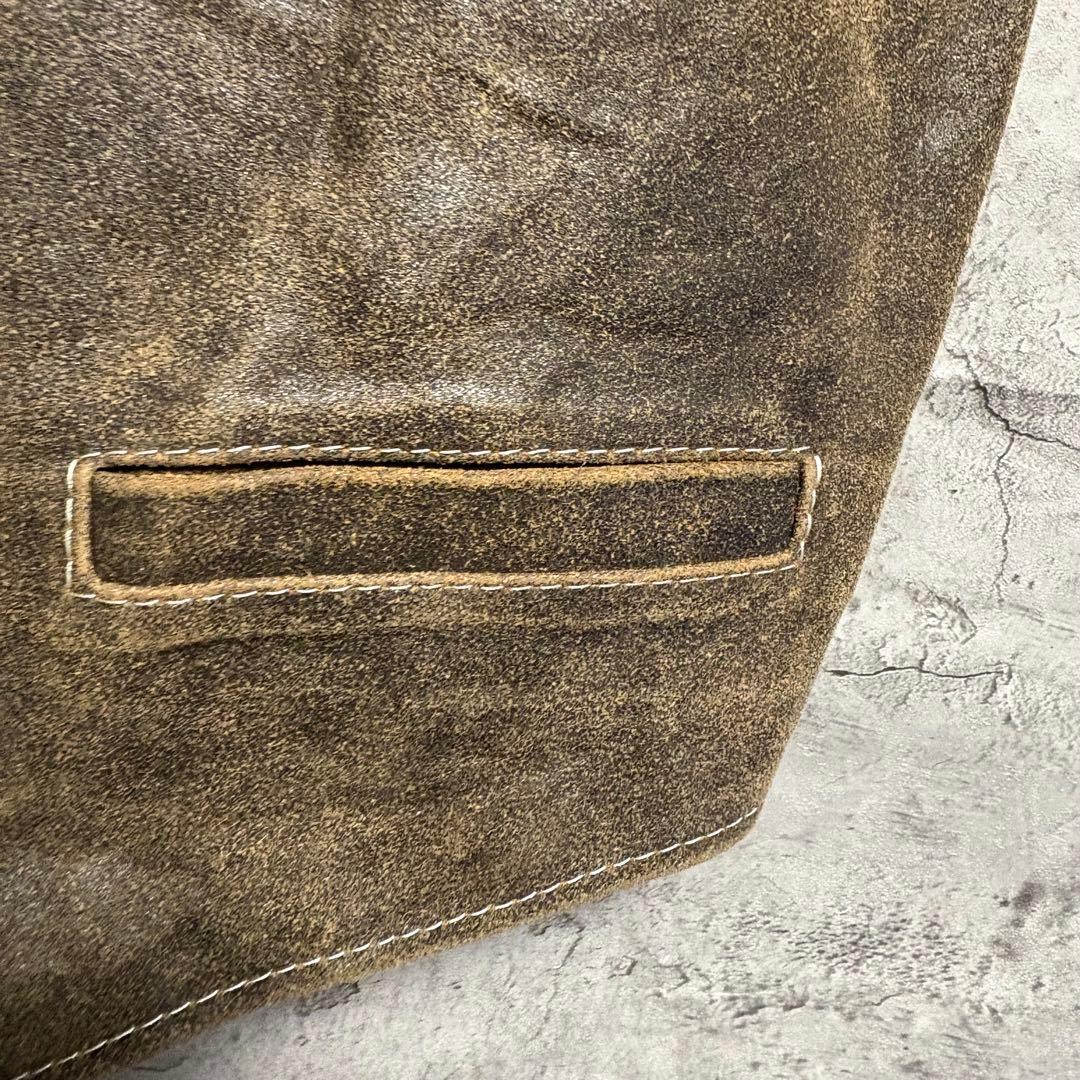 ビンテージ　レザーベスト　刺繍ロゴ　古着　本革　XL