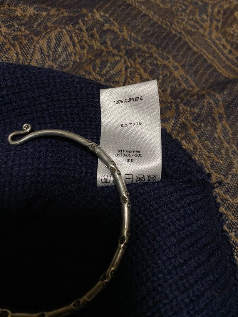 Supreme ネイビー ニット帽 編み込みデザイン
