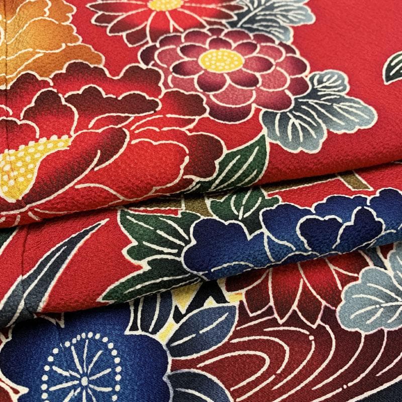 602z17,403y34,小物類☆紅型振袖 古典柄 松竹梅 赤黒☆美品 成人式