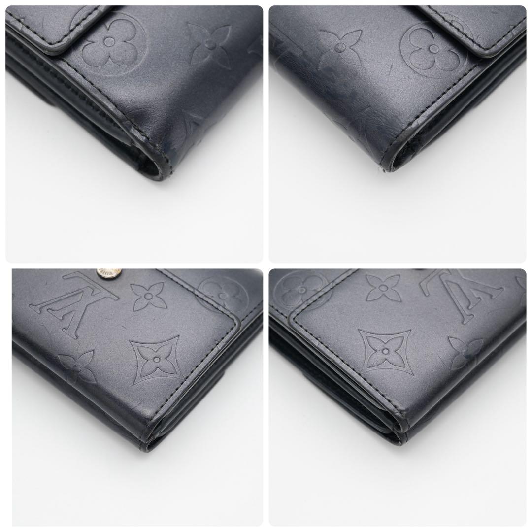 ルイヴィトン✨三つ折り財布 モノグラム マット Wホック ネイビー