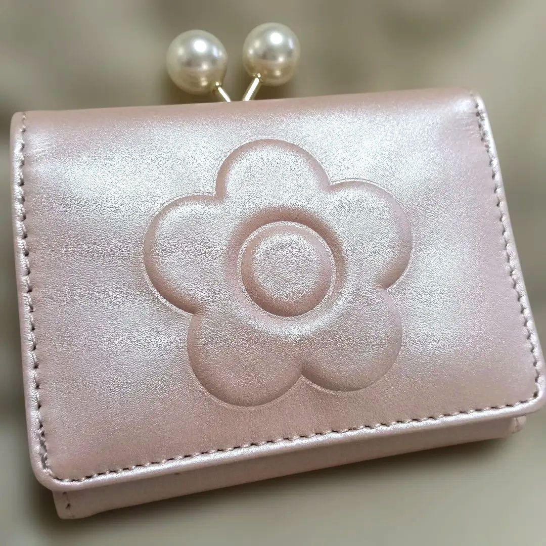【美品】マリークワント 三つ折財布 パール ピンク 財布 MARY QUANT