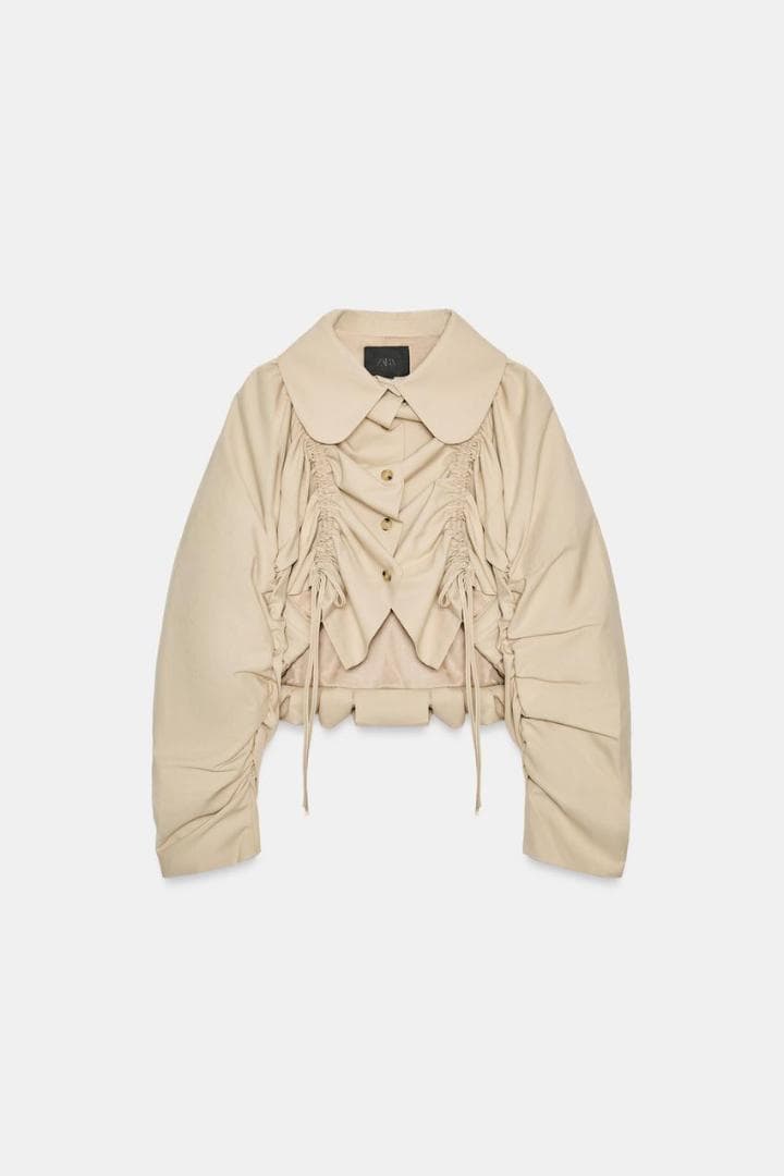 新品 ZARA フリル付きクロップドトレンチコート M～L