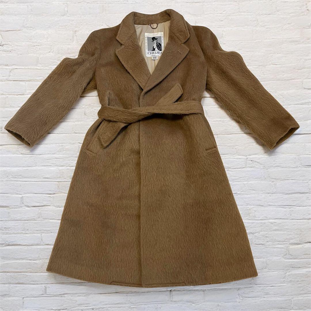 希少 80s 90s ビンテージ モヘア60% ロングガウンコート キャメル L