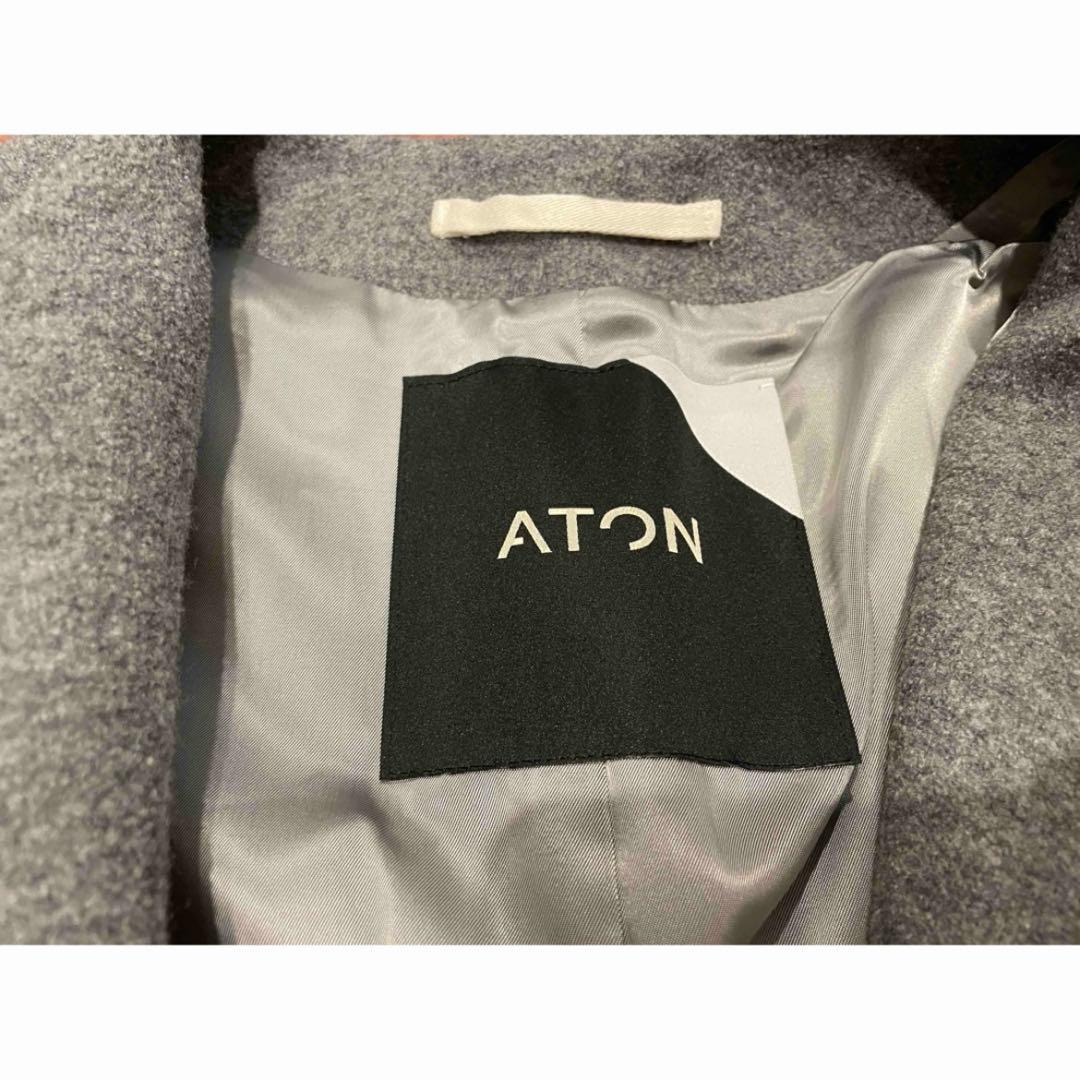 ATON ノーカラーAラインコート　02