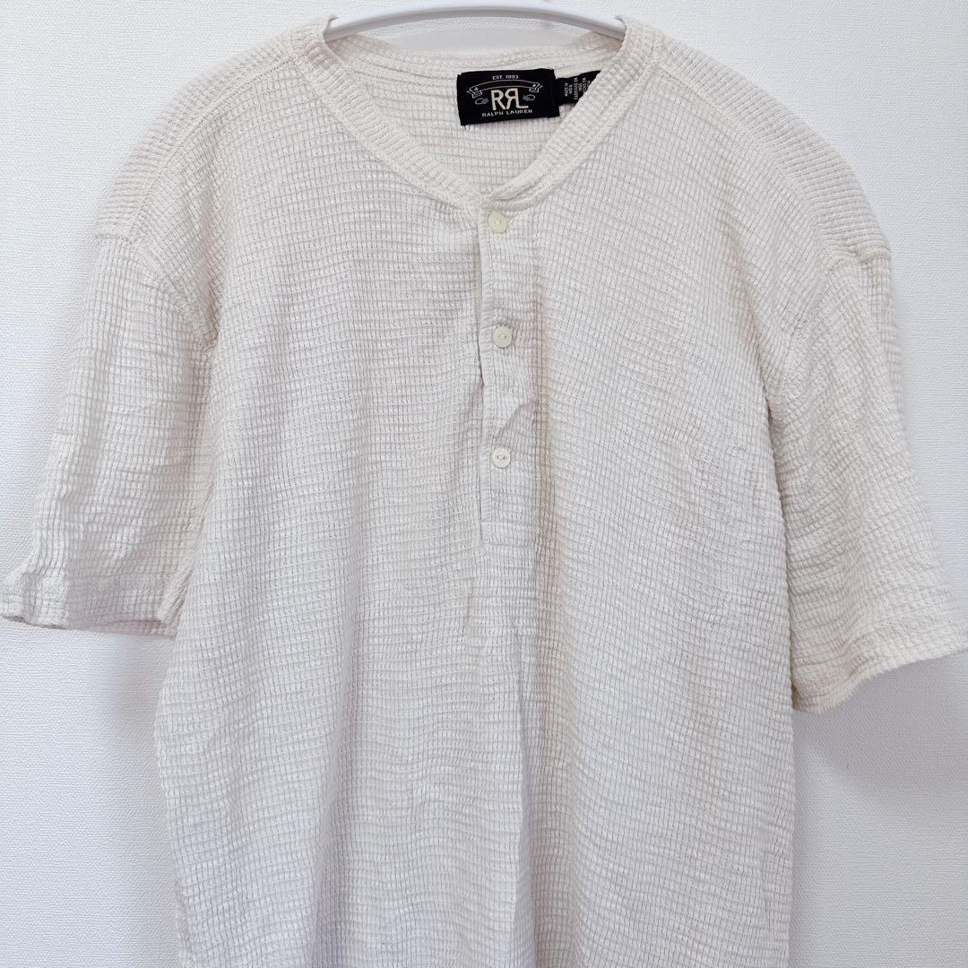 希少 RRL ヘンリーネック 半袖 ワッフル カットソー L 白 ストレッチ