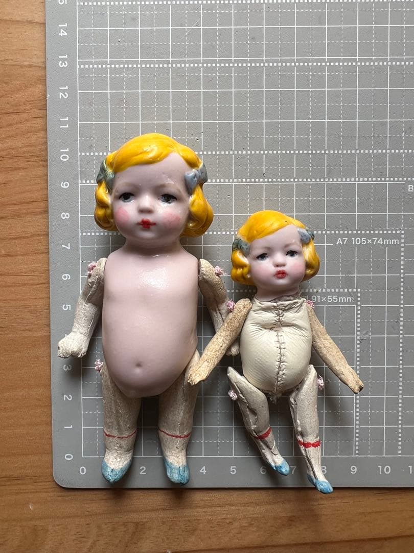 【リメイク】ドイツ製 ビスクドールヘッド＋ハンドメイドボディ10cm8cm ペア