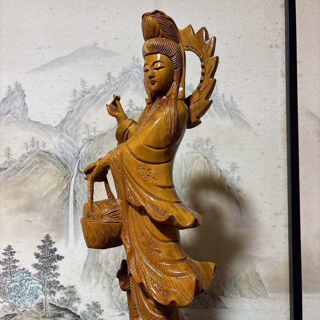 大型 龍乗り　観音菩薩 木彫　仏像 彫刻　開運　風水　置物　縁起物　インテリア